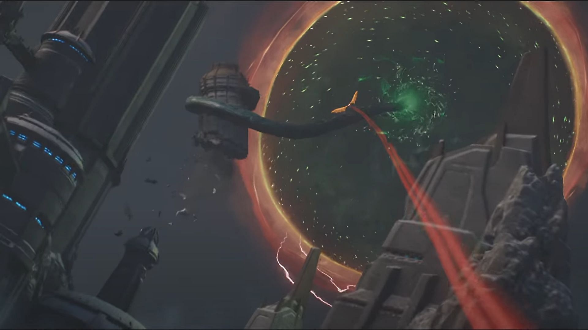 Command Tower is broken off and taken through a Demonic Portal (Image via Sportskeeda Gaming || Bethesda Softworks)
